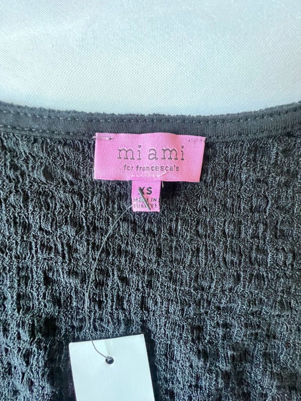 Boho Peasant Francesca's Mi Ami Black Top Size XS 3/4 Sleeve Front Tie NWT - Picture 4 of 15